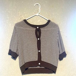 Brown and white striped crop top cardigan